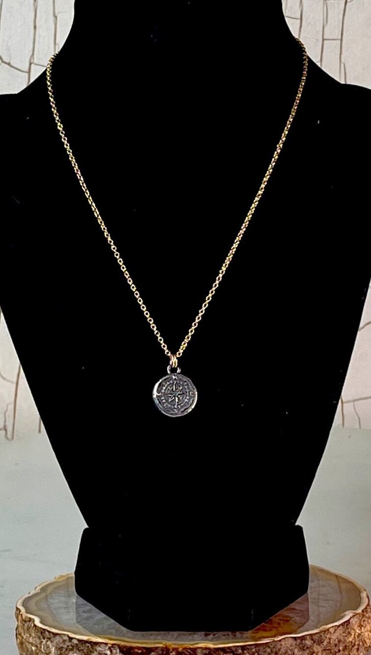 Sterling Silver Compass Pendant Gold Plated Chain Psalm 25 Christian Necklace